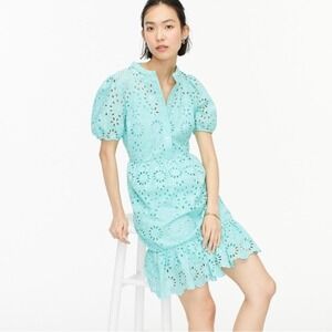 J Crew Puff Sleeve Eyelet Tier Dress